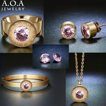 

Fashion Stainless Steel Interchangeable Crystal Jewelry Set CZ Stone Bijoux Set For Women