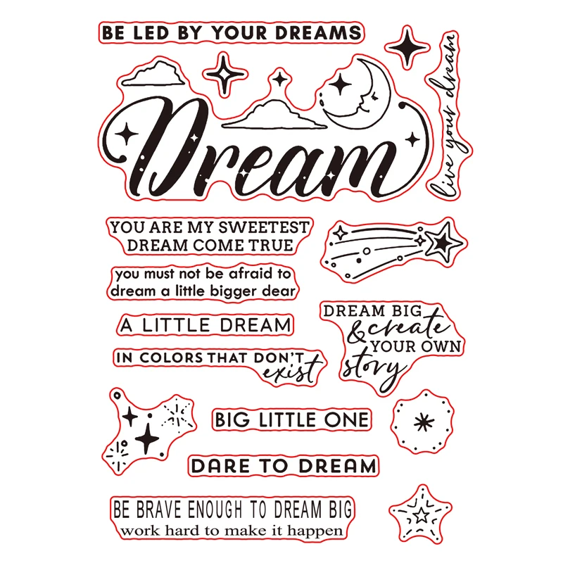 

"Dream" Words Moon Stars Clear Silicone Stamp for DIY Scrapbooking DIY Photo Album Decorative Cards Making 4x6 inch New 2019