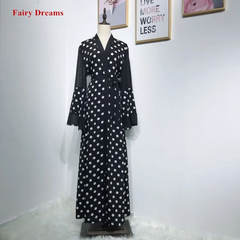 Женское кимоно с открытым верхом Abaya черное пальто в горошек Дубае турецкое