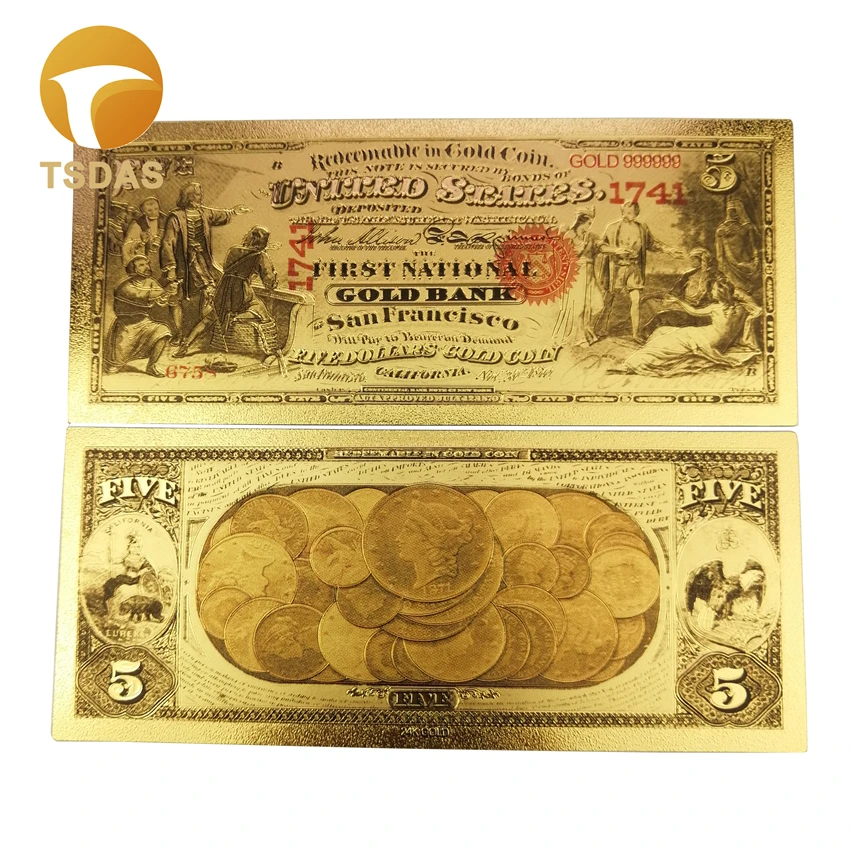 24k позолоченные банкноты 1870 лет 5 долларов украшения банкноты 10 шт./лот сувениры