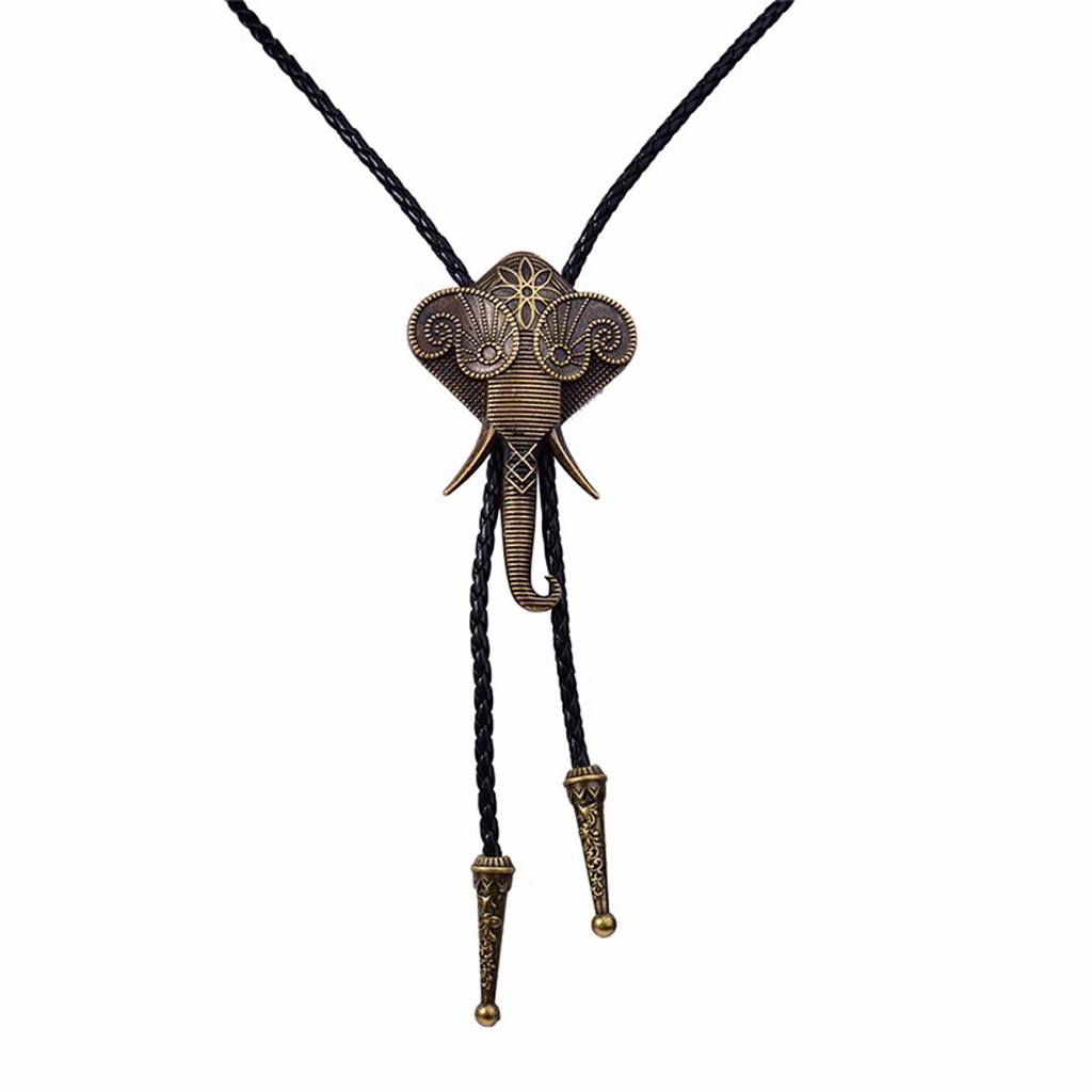 Men's Vintage Elephant Bolo Tie Alloy Synthetic Leather Western Cowboy Bola Tie 1M Native American Jewelry