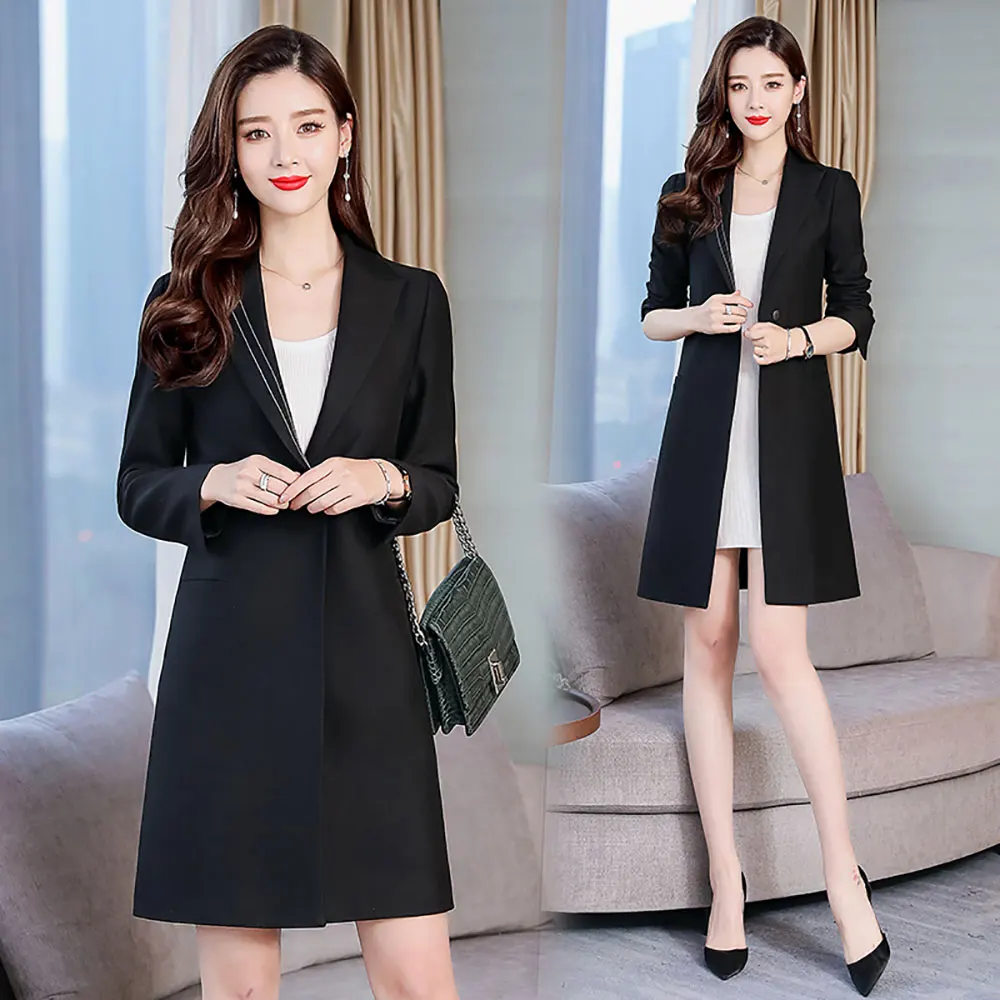 PinkyIsBlack Spring Autumn Suit Blazer Women 2019 New Casual Single Button Pocket Women Long Jackets Elegant Long Sleeve Blazers