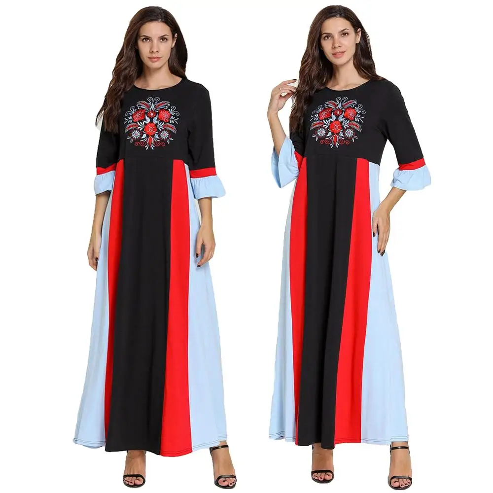 Вышитое женское свободное мусульманское длинное платье абайя, кафтан, халат abaya s Дубай летнее платье повседневное в стиле пэтчворк и