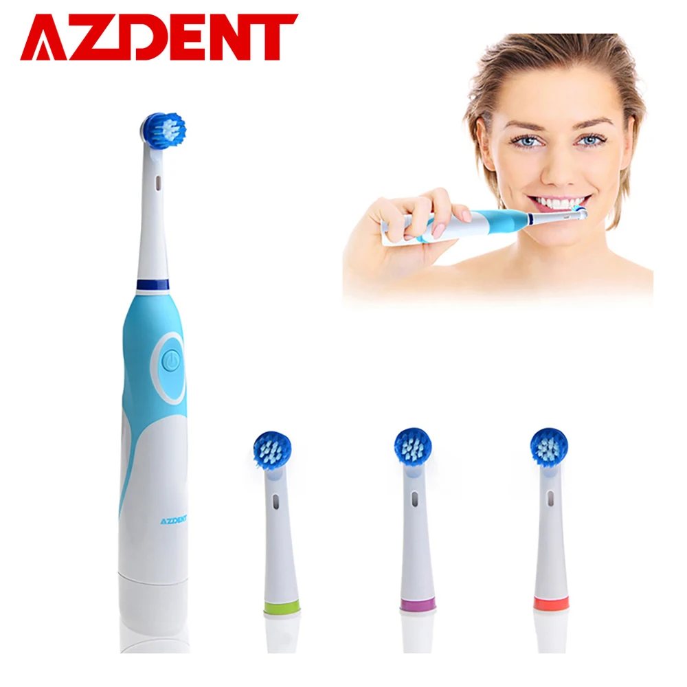 Online AZDENT Rotierende Elektrische Zahnbürste Batterie Betrieben mit 4 Pinsel Köpfe Oral Hygiene Gesundheit Produkte Keine Wiederaufladbare Zahn Pinsel