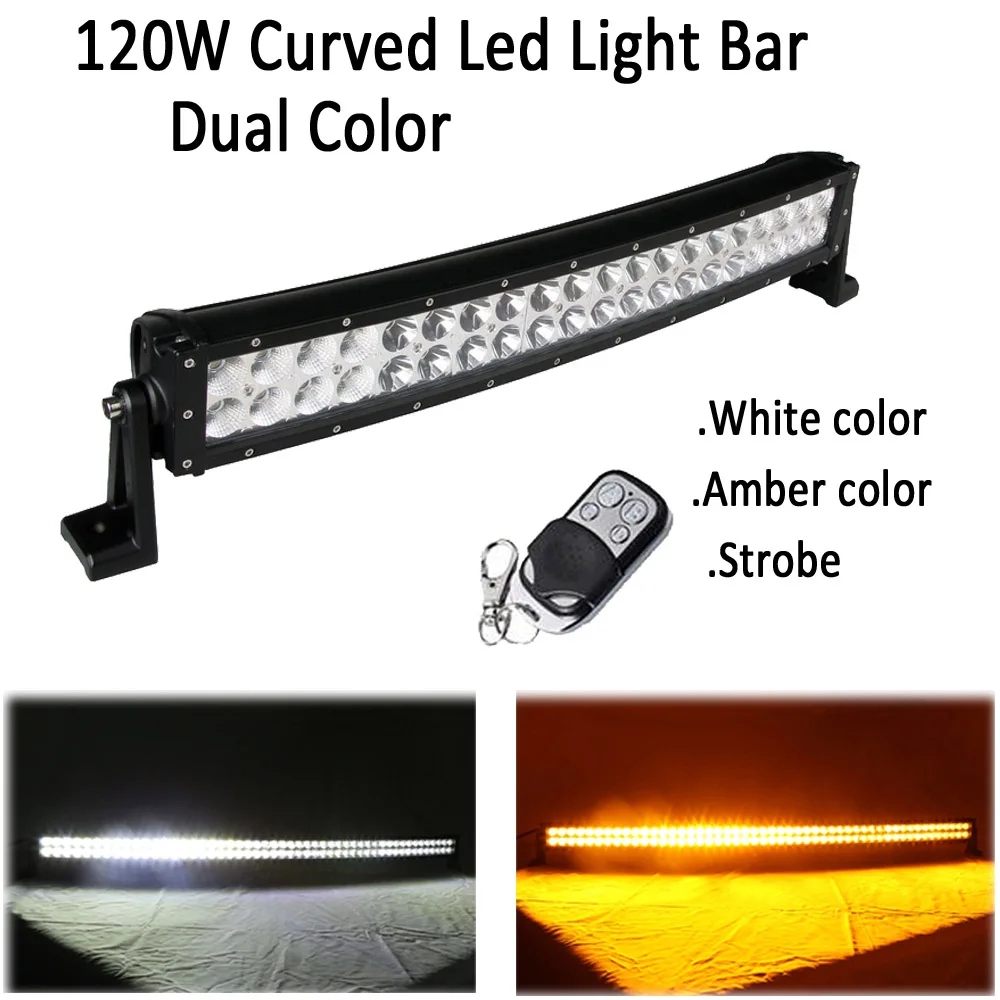 22 120w led curved work light bar dual color swtiched 22 inch color changing light bar
