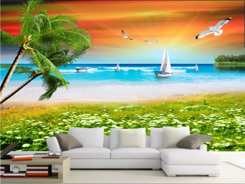 

Custom photo 3d room wallpaper mural sea sailing dove scenery landscape painting 3d wall murals wallpaper for living room