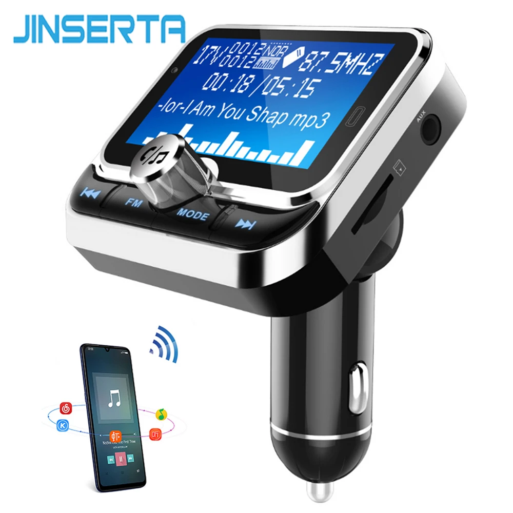 JINSERTA Wireless Bluetooth FM Transmitter Modulator Hands free Car Kit 1.8 Inch Screen MP3