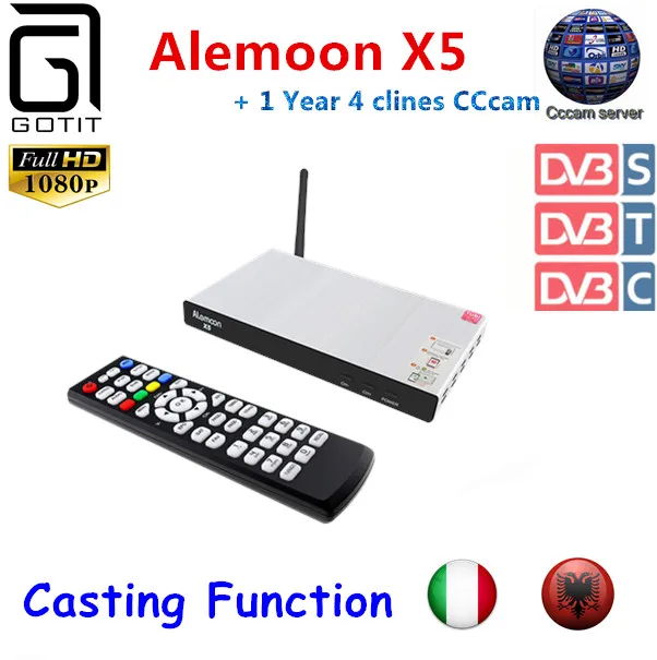 

GOTiT ALEMOON X5 Combo DVB S/T/C Satellite Receiver EPG&Casting +1 year Europe Italy Albania CCcam New Version of V8 Golden