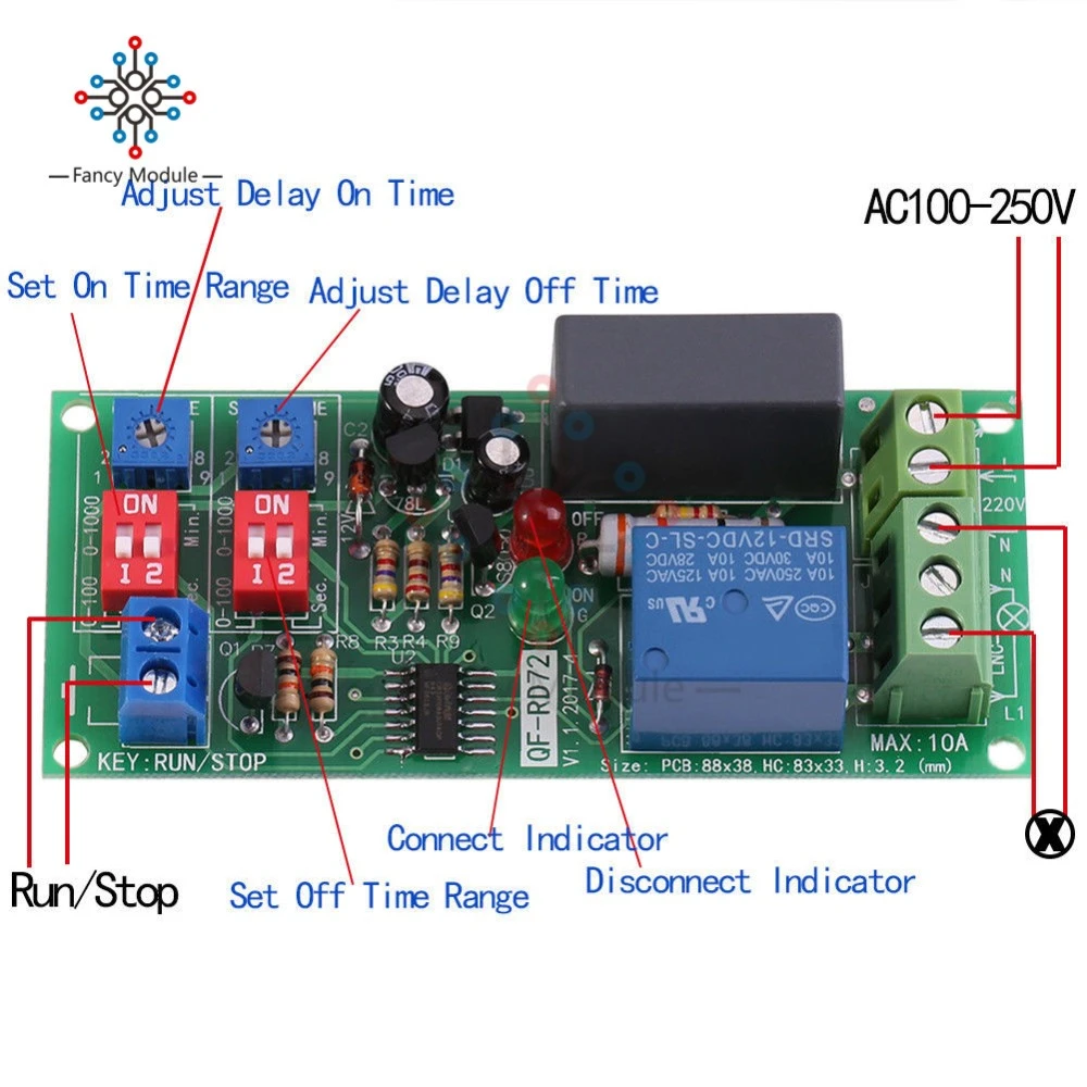 Dual Time Adjustable Cycle Delay Timing Relay Repeat On Off Switch