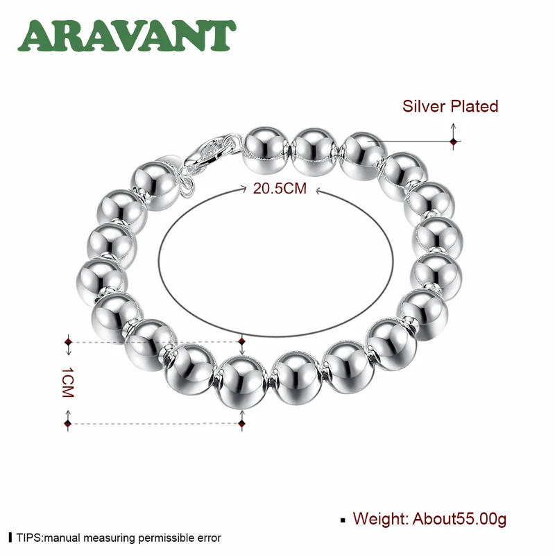 Новая мода 925 серебряные браслеты с подвесками для женщин 10 мм браслет из бисера Высокое качество ювелирные изделия