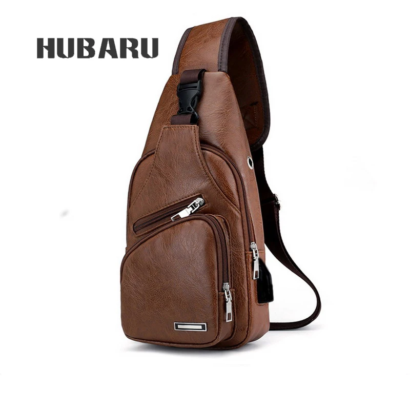 

HUBARU 2019 Fashion Men PU Leather Shoulder Bags Crossbody Messenger Zipper Bag with Multi Funtion