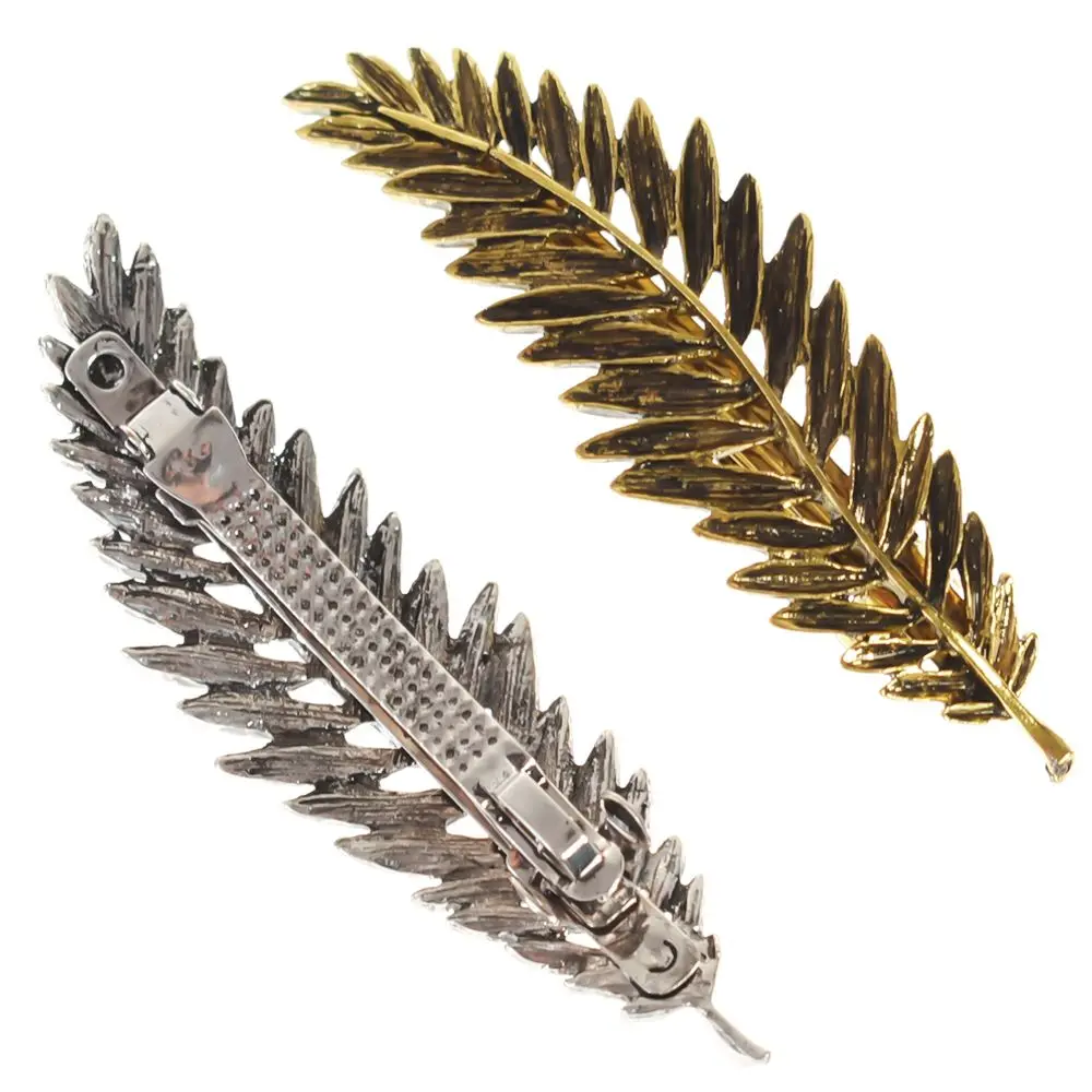 1 Pc Elegant Women Gold Silver Women Feather Leaf Leaves Barrette Hairpin Hair Clip Barrette Headwear Triangle Hair Accessories