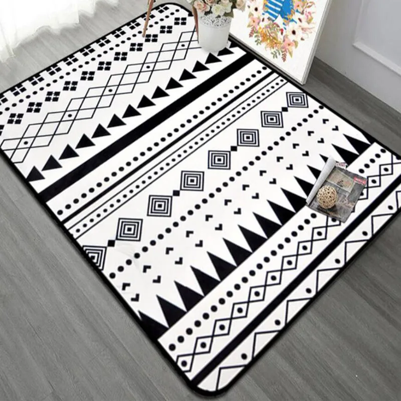 

High quality black and white geometric large carpet Living room bedroom Bay window leisure household blanket mat