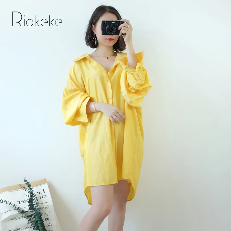 Riokeke негабаритное платье рубашка с длинными рукавами для женщин Повседневная