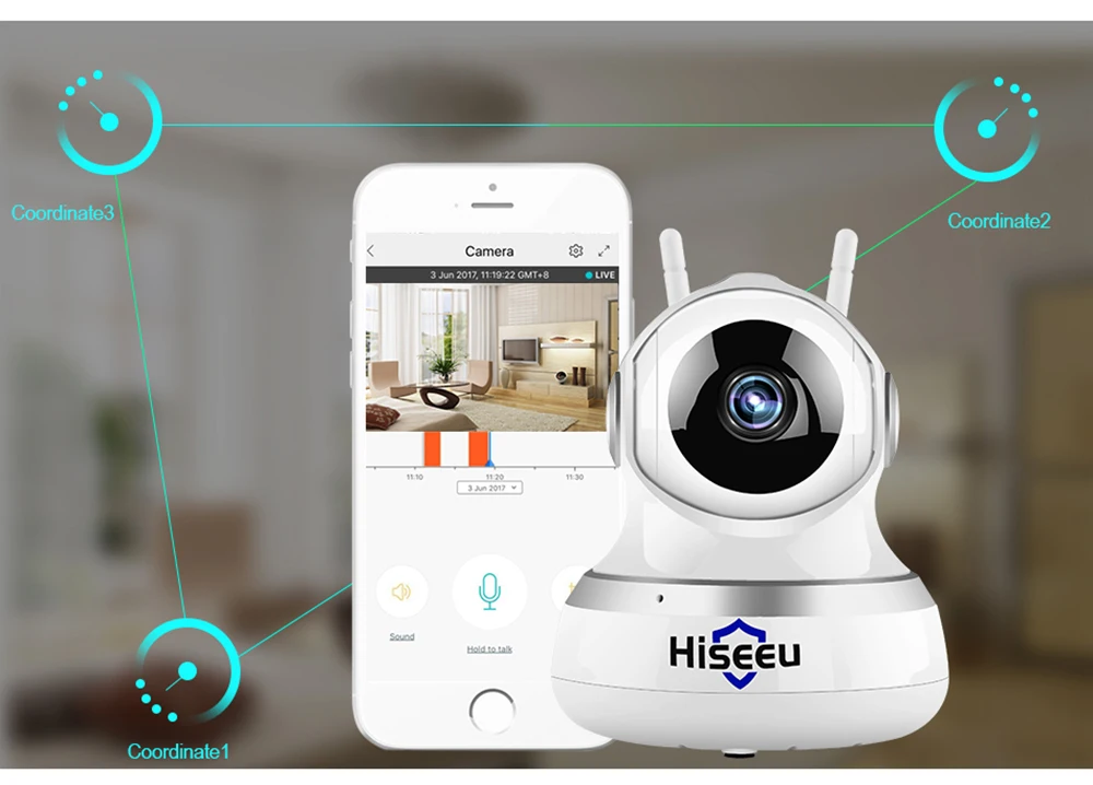 Hiseeu FE1 1080P 2MP WiFi ip-камера видеонаблюдения P2P Домашняя безопасность с двойным усилением антенна облачная TF карта хранения