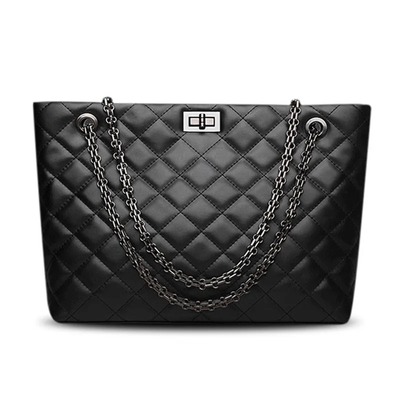 

2017 New Women Handbag Genuine Leather Shoulder Bag Cowhide Ladies Lozenge Pattern Hasp Shopping Bag Large Capacity Tote Bolsos