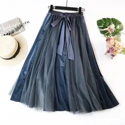 Новое превосходное качество 2019 новая бархатная шелковая раздвижная длинная юбка с завышенной талией юбка женская элегантная юбка