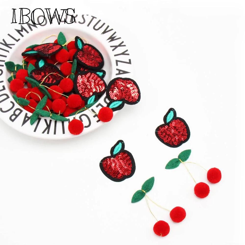 

IBOWS 10pcs Red Apples Patches Cute Cherry Sequin Patches for Clothing DIY Headware Accessories Scrapbooking Sticker Appliques