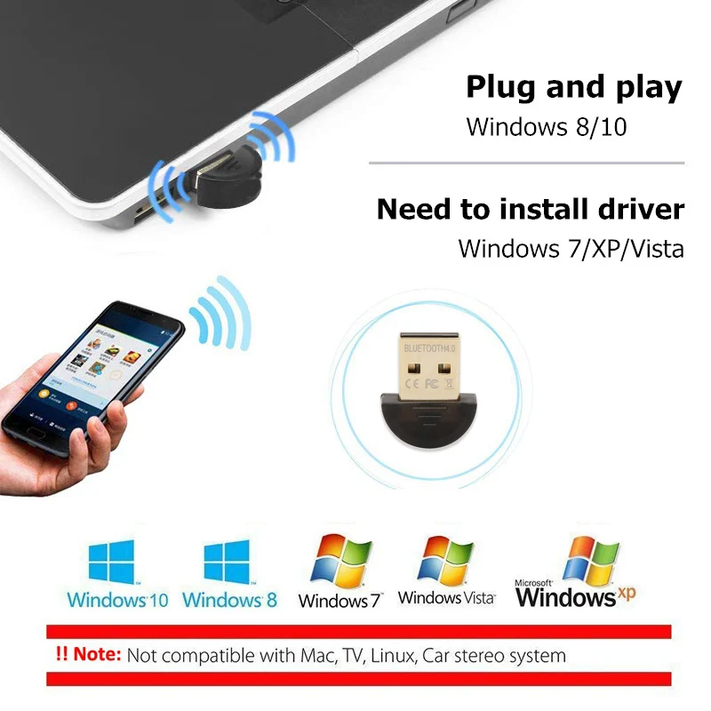 Мини USB Bluetooth адаптер V4.0 CSR Двойной режим беспроводной bluetooth-ключ приемник передатчик для Windows 10 7 8 Vista XP ноутбук