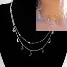 Новые модные украшения звезда Луна 2 слоя колье ожерелье приятный подарок для женщин Девушка
