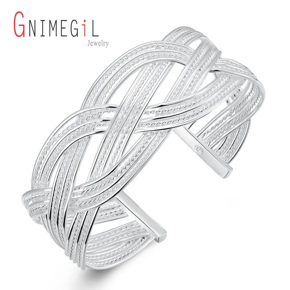 

GNIMEGIL Fashion Bangle, Twist Wire Bangle Bracelet, Silver Color Twisted Big Weaved Cuff Bangles for Women Fashion Jewelry Gift