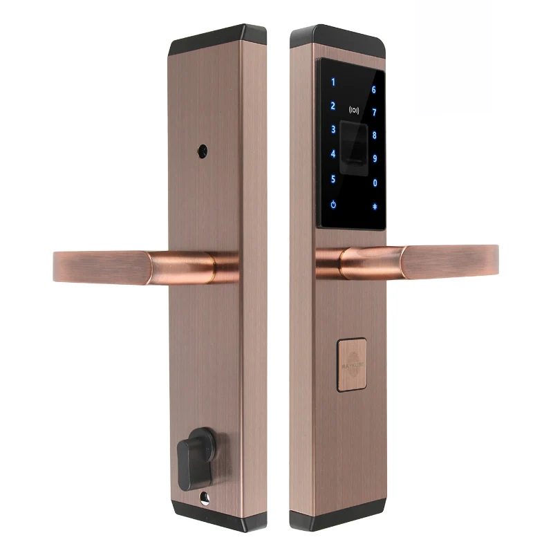 RAYKUBE электронный замок цифровой отпечаток пальца умный замок 4 способа разблокировки безопасности дома двери R-FX1 - Цвет: Красный Бронзовый