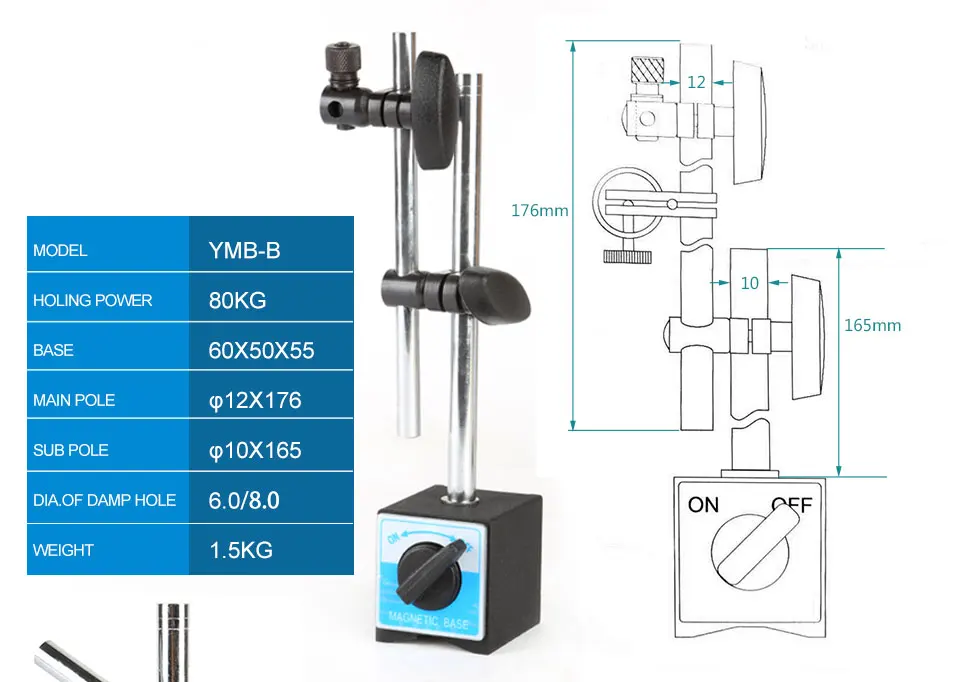 LISHUAI Высокое качество магнитное основание держатель с двойным регулируемым полюсом для набора индикатор тестовый датчик YMB-B