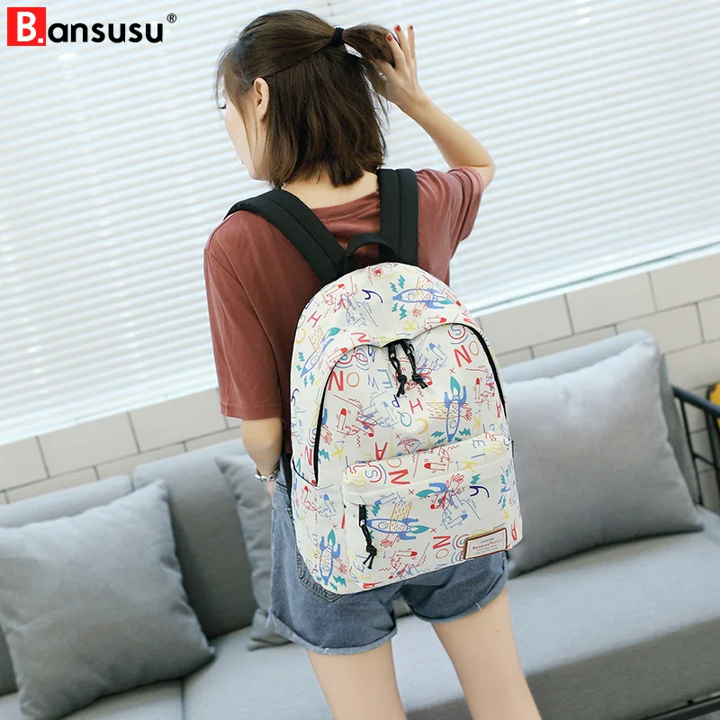 

Printing Backpack Cartoon Stamp double shoulder bag female Korean version student bag large capacity travel bag Fashion backpack
