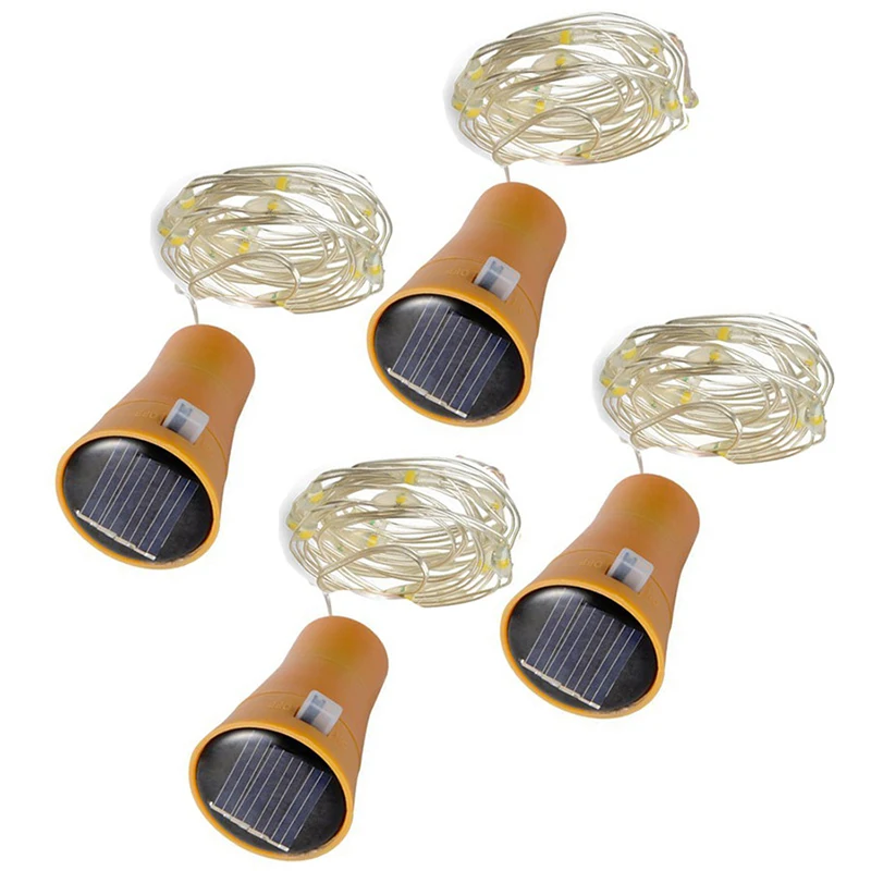 6 Упак. солнечные светильники в форме винных бутылок, светодиодный 10 LED водостойкие холодный белый медь в форме пробки огни для свадьбы