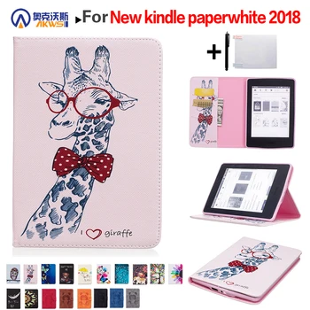 

Walkers PU Leather Cover Case for 2018 New Amazon Kindle Paperwhite 4 Stand Printed Case + Screen Protector Film + Stylus Pen