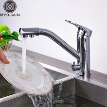 Chrome Dual Water Outlet Purification Kitchen Sink Faucet Deck Mounted One Hole Rotate Hot and Cold Kitchen Mixer Crane