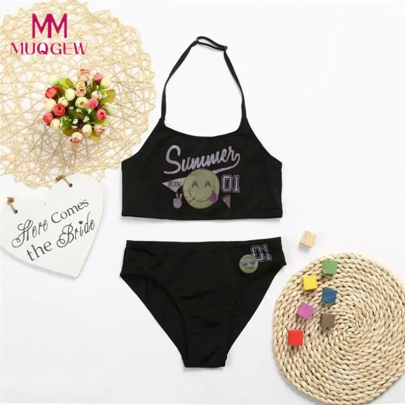 

5~10y Kid Chidren Baby Girl Letter Smile BIkini Swimwear Swimsuit Bathing Clothes Summer Girls Bathing Suit Children Swimwear