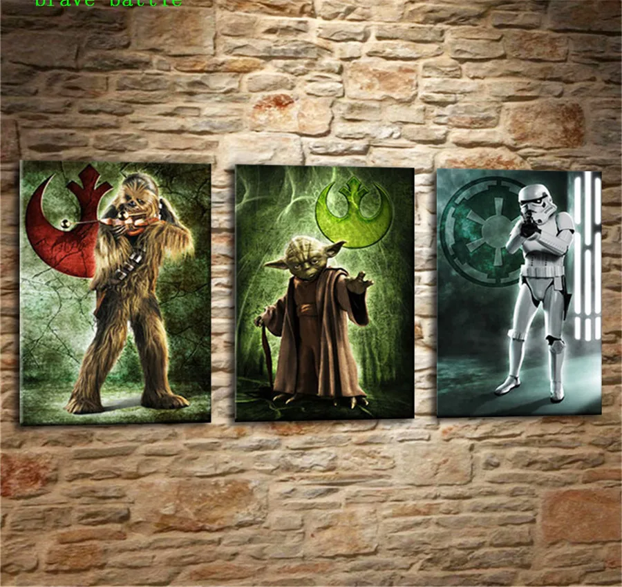 Bounty Hunter Star Wars Yoda 3 Pieces Canvas Painting Print Living Room