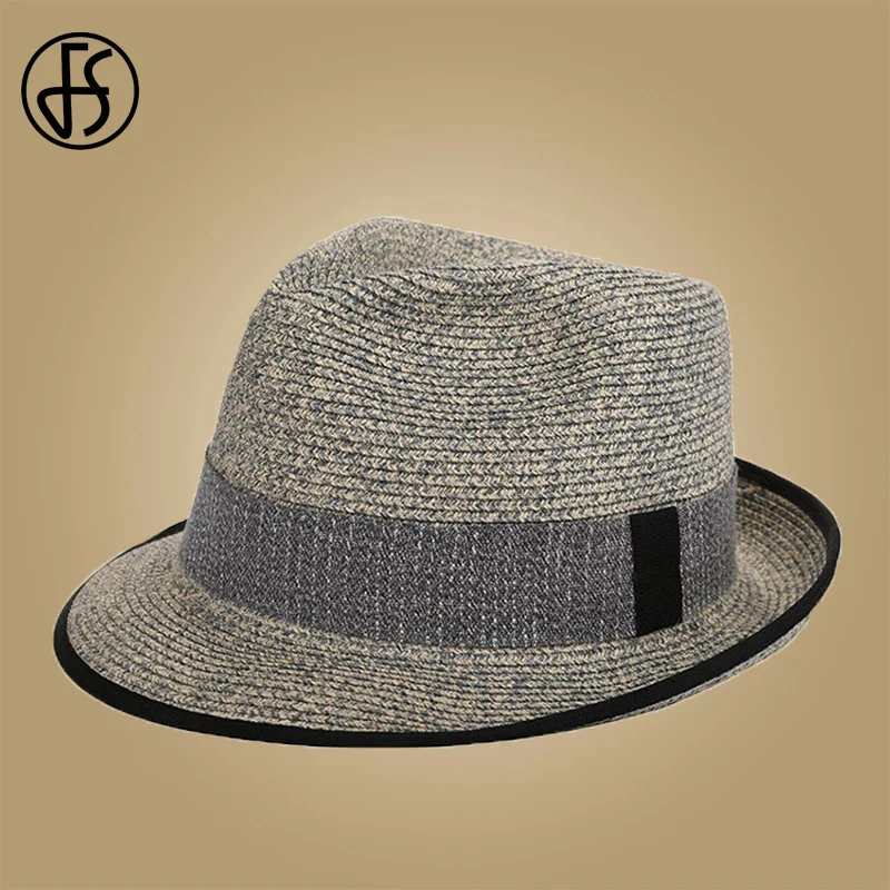 FS соломенная шляпа с широкими полями, мужская шляпа, Панама для защиты от солнца, модные пляжные летние кепки с солнцезащитным козырьком, Trilby Jazz Fedora chapeu Sombrero Hombre