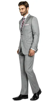 

2020 Notched Lapel 2 Button Grey Sharkskin Slim Fit Suit Formal Men Suits Best Man Tuxedos Groom Wear For Wedding Custom Made