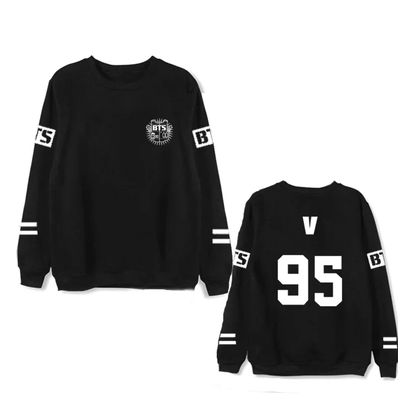 BTS bulletproof youth group with the same round neck pullover LOG double bar spring and autumn black letters men and women shirt
