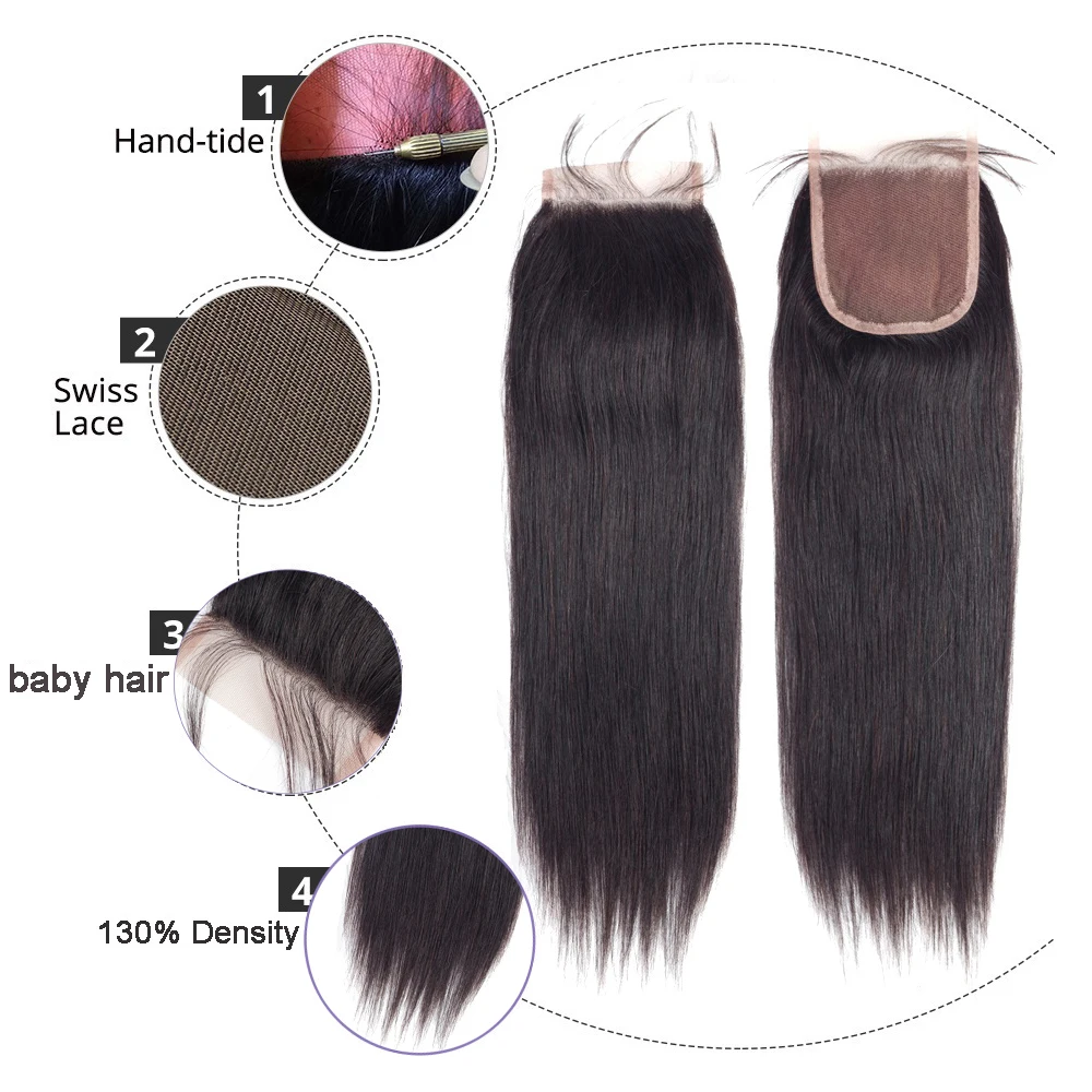 BEAUDIVA Brazilian Hair Weave Bundles Straight Hair Bundles with Closure Human Hair Weave Bundles With Closure Hair Extension