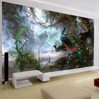 

3D Nature Wallpaper Beautiful Peacock Forest 3D Stereo Oil Painting Mural Living Room Setting Wall Landscape Decor 3D Panel Wall