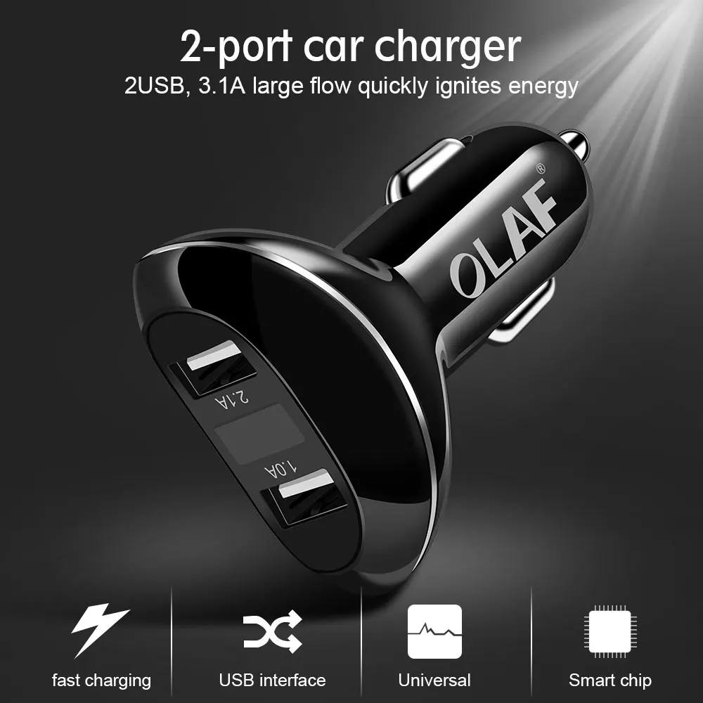 OLAF 2 USB Output Car Charger 3.1A max(Real) Fast Charge Adapter For iPhone X 8 7 6 s for Samsung S9 S8 S7 mobile phones tablets (6)