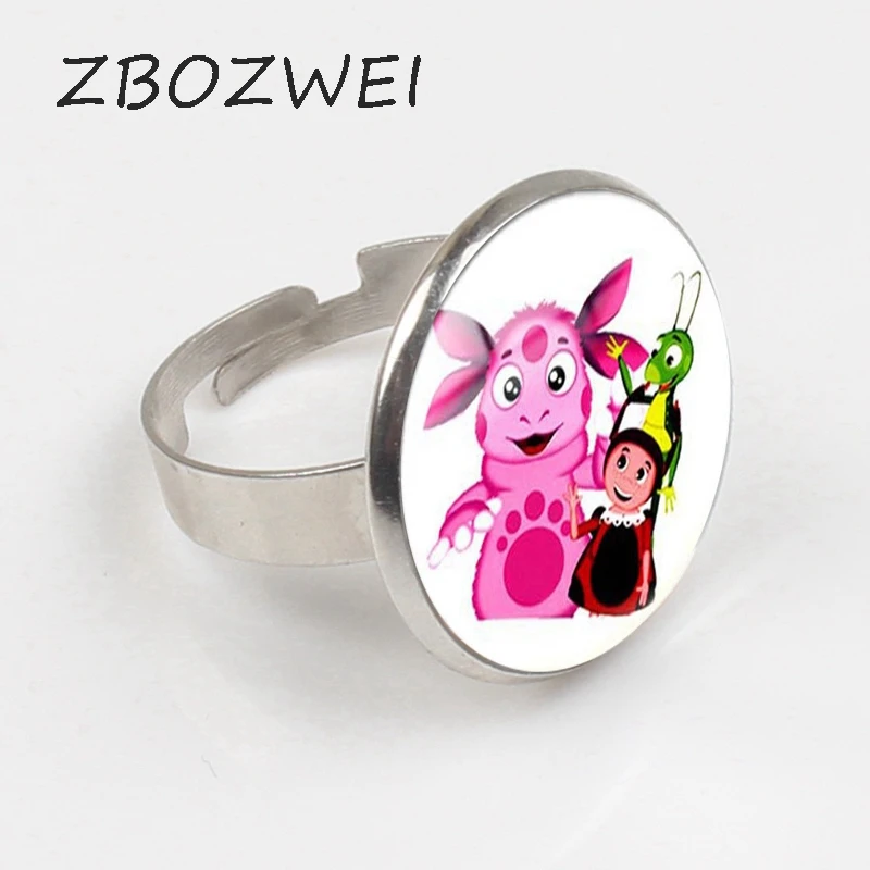 

ZBOZWEI 2018 Russian Luntik Cartoon Ring Art Picture Glass Dome Silver Chain Ring / Bronze Long Ring, Gift for Children