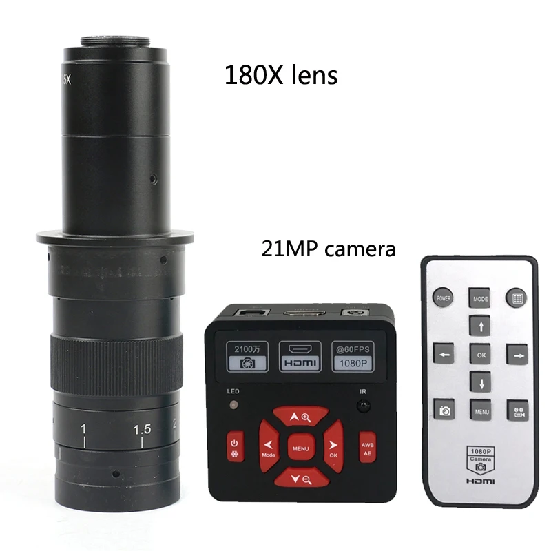 Free Shipping New 1080P 21MP HDMI USB Infrared Remote Control Digital Microscope Camera 180X 300X C-Mount Lens Zoom PCB Repair |