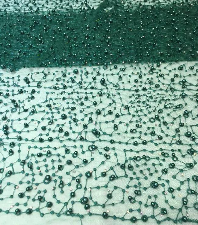 

Heavy pearl and rhinestone on mesh lace fabric French Lace Fabric Embroidered Nigeria French net lace fabric