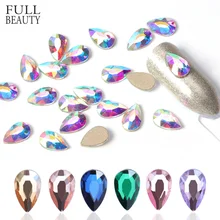 10 шт Кристальные стразы в форме капли воды для ногтей, цветные 3D Подвески с плоской задней поверхностью, стеклянные стразы для маникюра, украшения для ногтей, CHA41-1