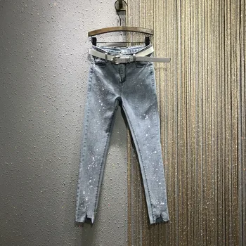 

hot drill women jeans autumn new shine diamond solid pencil slim female pants hole fashion night club clothing
