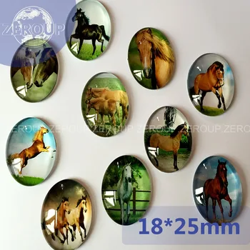 

2 Sizes Hot Sale DIY Jewelry Embellishment Horse Pattern Pictures Oval Glass Dome Cabochons Embellishment Mixed Color