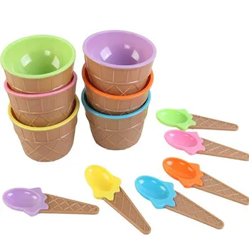 

Cute Childrren Candy Color Ice Cream Bowl Spoon Set Baby Ice Cream Cup Dessert Container Holder With Spoon Child Snack Tableware