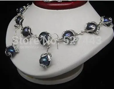 

Wholesale Noble Natural Shape 10-11mm Black Baroque Cultured Pearl necklace Earring set