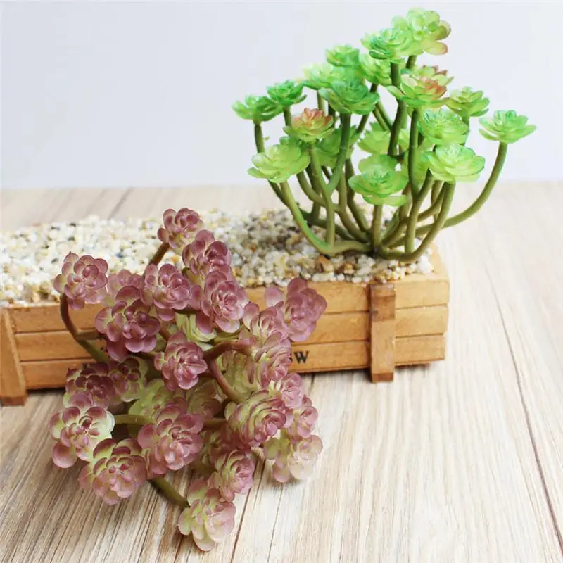

Artificial Succulents Plastic Plants Three-head Mini Graptopelaum Paraguayense Craft For Floristry Home Decoration