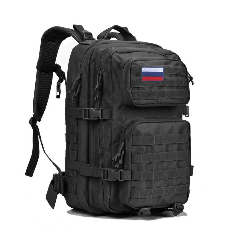 40л Военный Тактический Рюкзак Molle армейская сумка мужская водонепроницаемая 1000D рюкзаки рюкзак для спорта на открытом воздухе Кемпинг Туризм Охота - Цвет: RU Logo Black