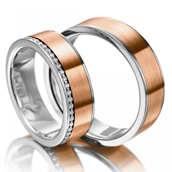 

JH AAS 5mm Satin Solid 18ct18k RoseGold Natural I/I3 0.23ct Diamond Wedding Band Ring for Couples Lovers One Pairs